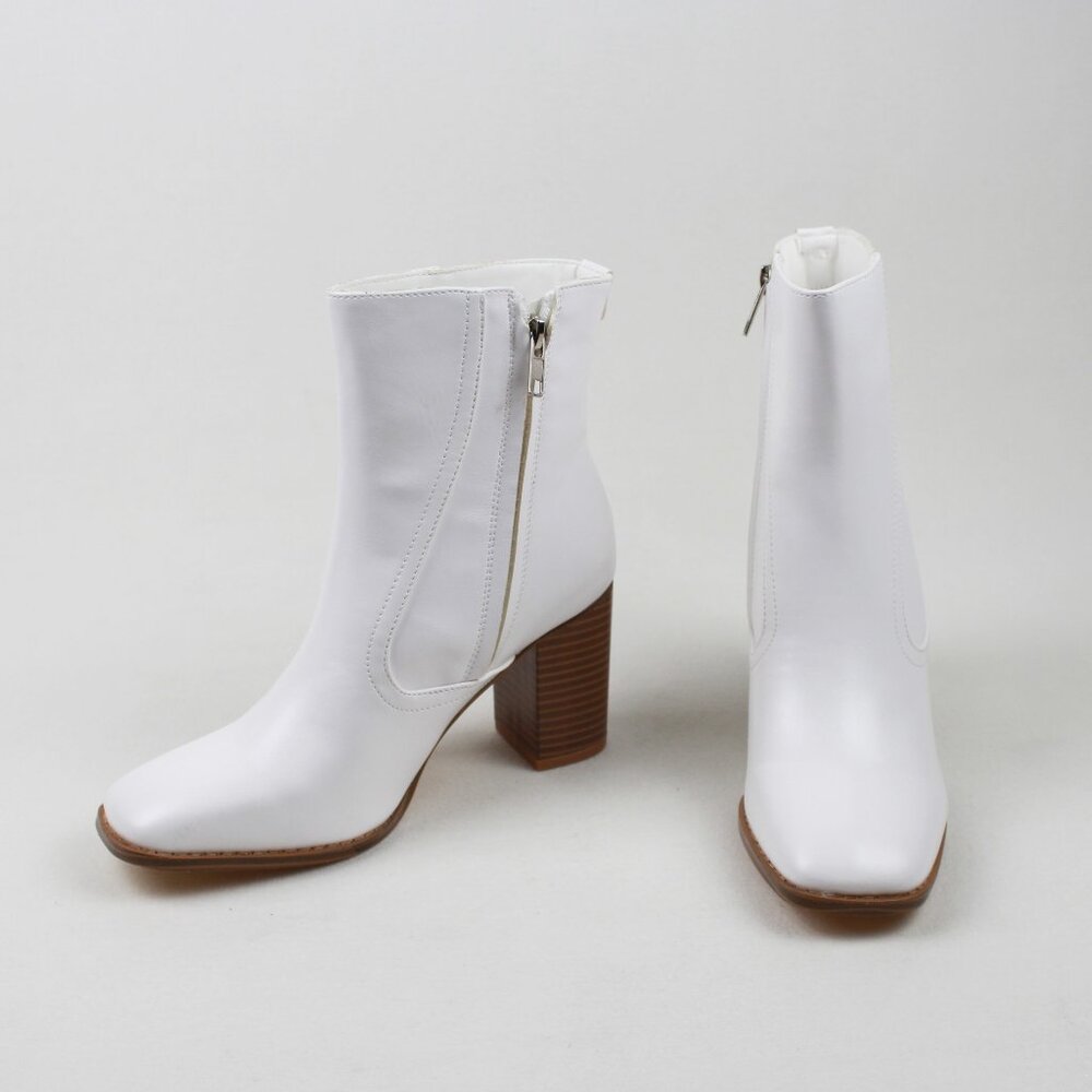 Faux Leather Square Toe Ankle Boots